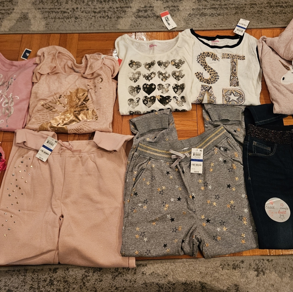 Lot Of 10 Pieces Of Girls Clothes Size L/XL All BNWT-4Shirts, 3 Pants, 3 Pajamas